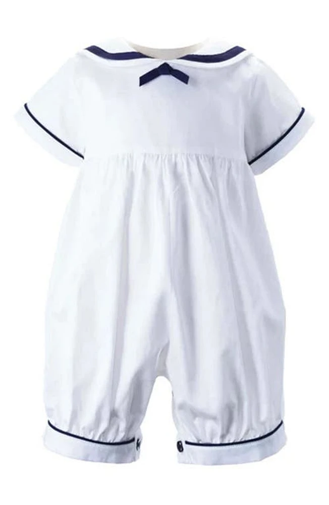 Rachel Riley Cotton Sailor Romper White at Nordstrom,