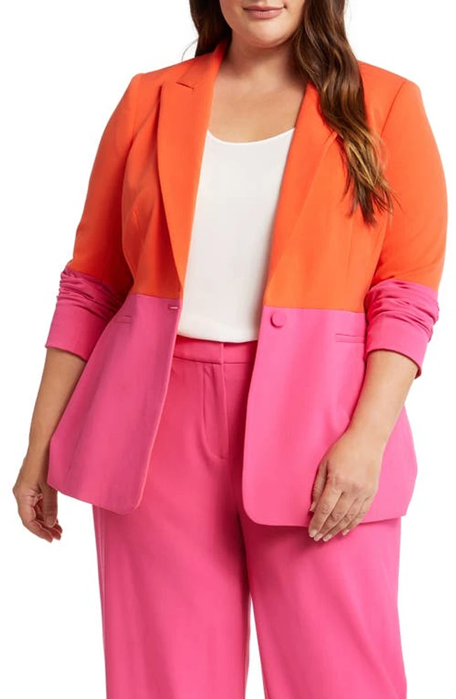 Tahari ASL Colorblock Peak Lapel Blazer Tomato/Hot Pink at Nordstrom,