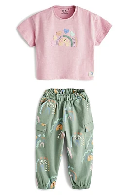 NEXT Kids' Embroidered T-Shirt & Cargo Pants Set Pink at Nordstrom,