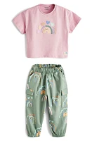 NEXT Kids' Embroidered T-Shirt & Cargo Pants Set Pink at Nordstrom,