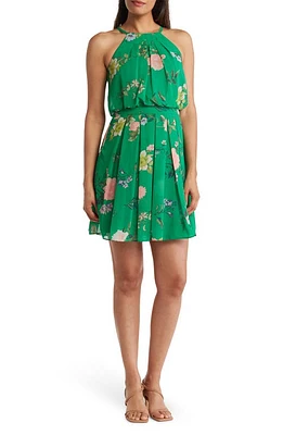 Eliza J Floral Print Pleated A-Line Dress in Green at Nordstrom, Size 12