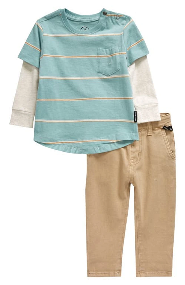 Volcom Twofer Layered Jersey T-Shirt & Pants Set Teal at Nordstrom,