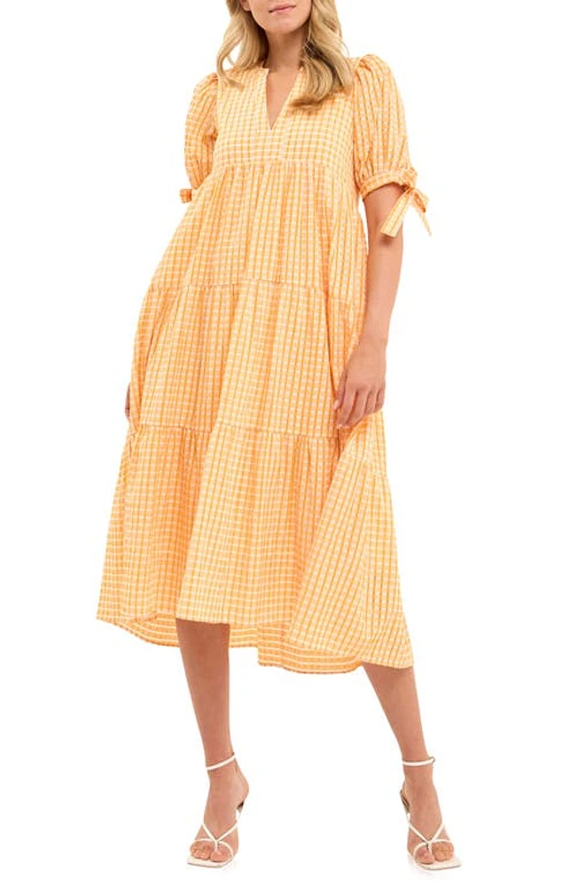 English Factory Gingham Tiered Midi Dress at Nordstrom,