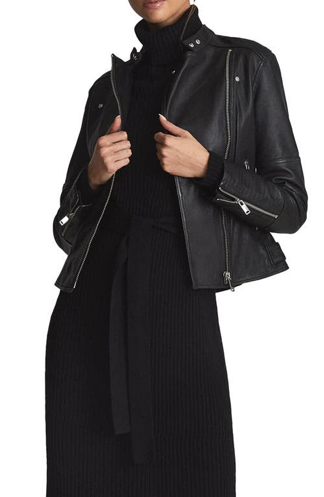 Reiss Tallis Leather Biker Jacket in Black at Nordstrom, Size 0 Us