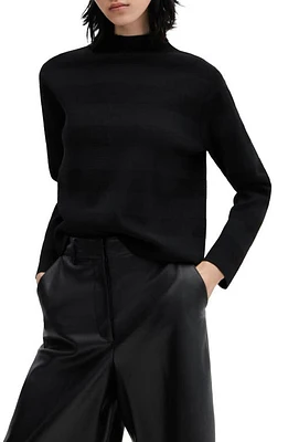 MANGO Stripe Mock Neck Sweater Black at Nordstrom,