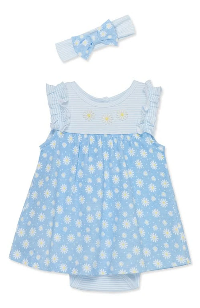 Little Me Daisies Cotton Skirted Bodysuit & Headband Set Blue at Nordstrom,