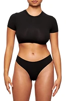 SKIMS Fits Everybody Picot Super Cropped T-Shirt Onyx at Nordstrom,