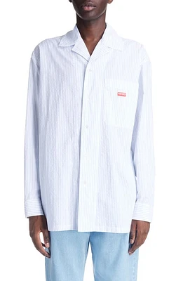 KENZO Oversize Stripe Long Sleeve Camp Shirt Light Blue at Nordstrom,