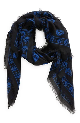 Alexander McQueen Skull Print Modal & Silk Scarf in Black/Ocean Blue at Nordstrom