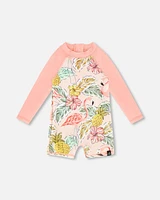 Deux Par Deux Baby Girl's One Piece Long Sleeve Rashguard Printed Flamingo at Nordstrom