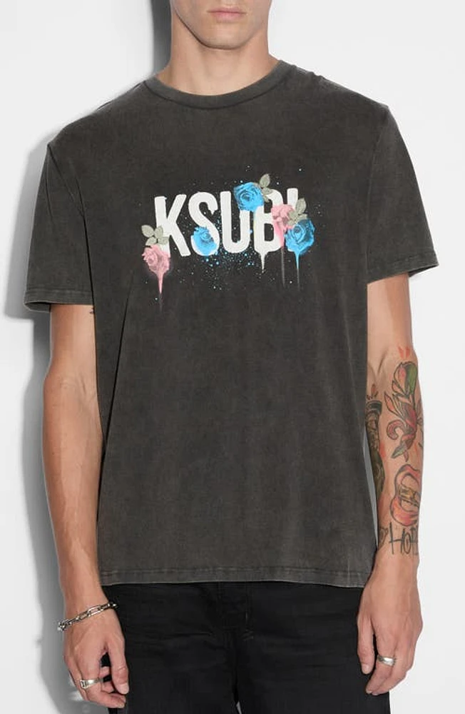 Ksubi Graff Rose Kash Floral Graphic T-Shirt Grey at Nordstrom,