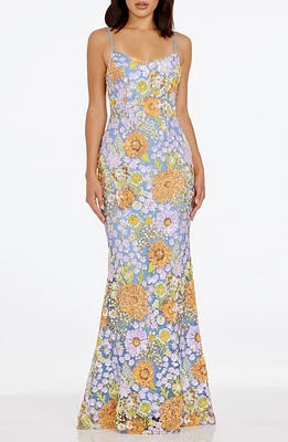 Dress the Population Giovanna Floral Sequin Mermaid Gown Lavender Multi at Nordstrom,