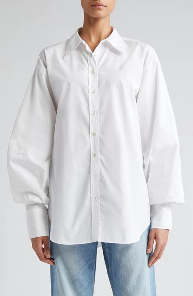 BITE Studios Crinkled Sleeve Organic Cotton Poplin Button-Up Shirt White at Nordstrom, Us