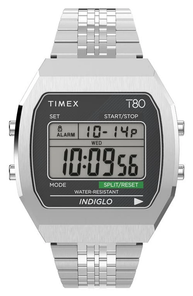 Timex T80 Digital Chronograph Bracelet Watch, 36.5mm in Silver at Nordstrom, Size 34.5 Mm