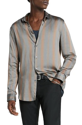 John Varvatos Slim Fit Stripe Lyocell & Silk Button-Up Shirt in Henna at Nordstrom, Size Medium