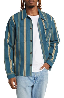 RVCA Americana Stripe Button-Up Overshirt Duck Blue at Nordstrom,