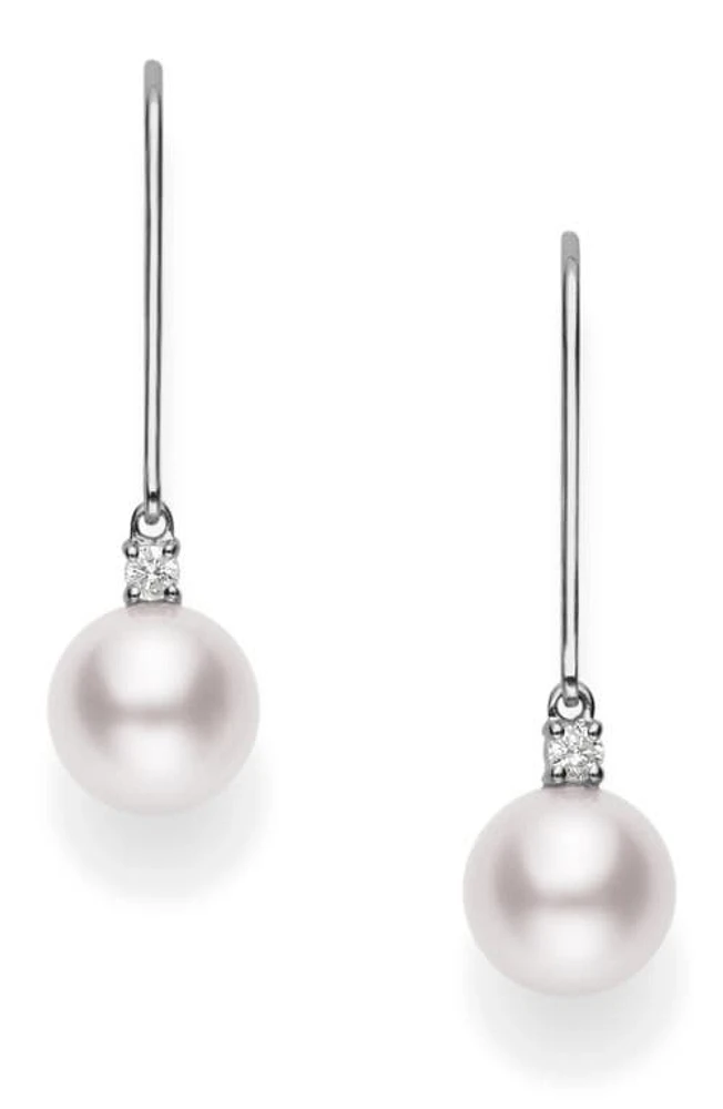 Mikimoto Akoya Pearl & Diamond Linear Earrings in Gold/Pearl at Nordstrom