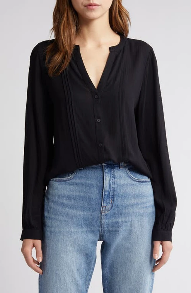 Treasure & Bond Pleated Long Sleeve Peasant Blouse in Black at Nordstrom, Size Medium