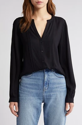 Treasure & Bond Pleated Long Sleeve Peasant Blouse in Black at Nordstrom, Size Medium