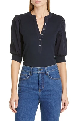 Veronica Beard Coralee Front Button Blouse Navy at Nordstrom,