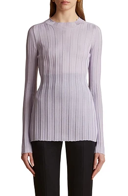 Khaite Cosette Semisheer Silk Blend Rib Knit Top Lavender at Nordstrom,