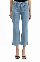 MANGO Alex Raw Hem Crop Flare Jeans Open Blue at Nordstrom,