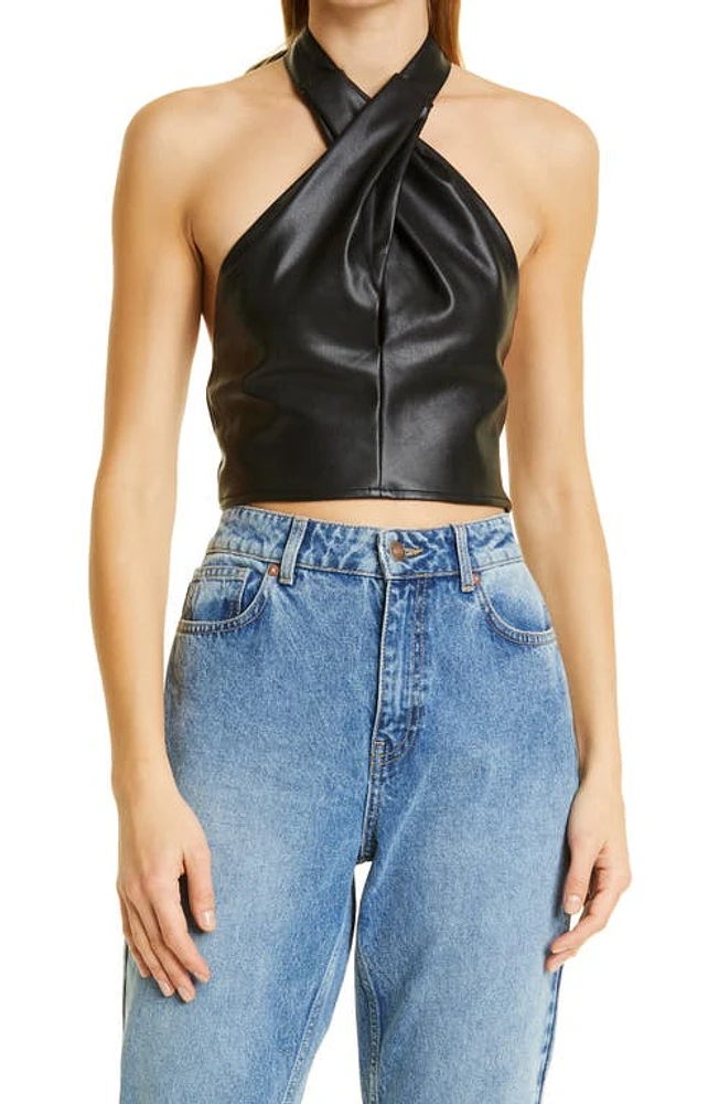 STAUD Kai Faux Leather Halter Top in Black at Nordstrom, Size 0