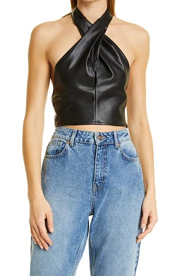 STAUD Kai Faux Leather Halter Top in Black at Nordstrom, Size 0