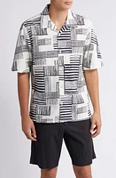 NN07 Ole 5210 Geo Pattern Cotton & Lyocell Camp Shirt Black Print at Nordstrom,