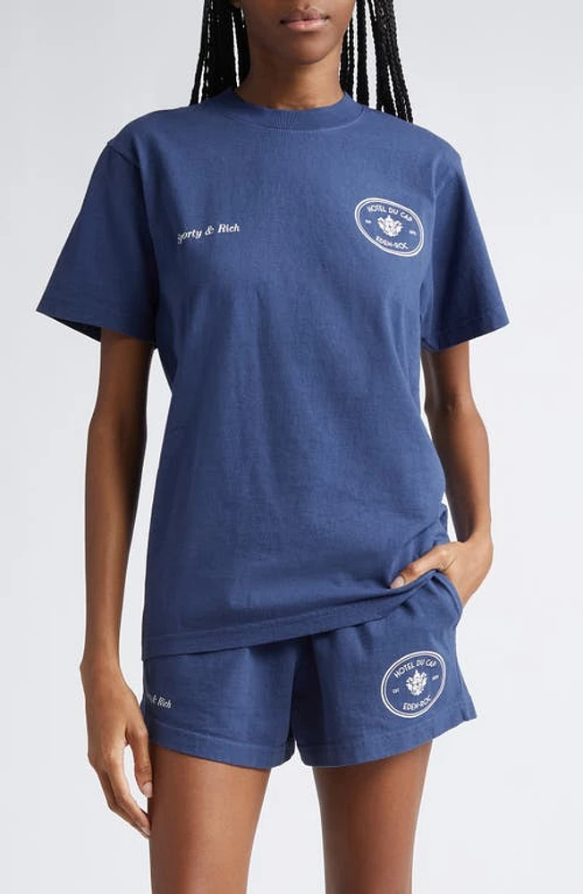 Sporty & Rich Hotel du Cap Cotton Graphic T-Shirt Indigo at Nordstrom,