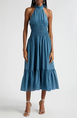 Cinq à Sept Dover Cotton & Silk Halter Midi Dress in Midnight Rain at Nordstrom, Size 2