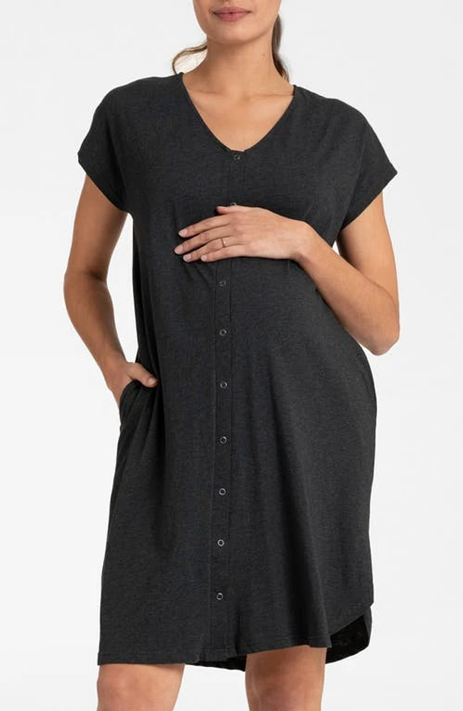 Seraphine Hospital Bag Maternity/Nursing Labor Nightgown Charcoal at Nordstrom,