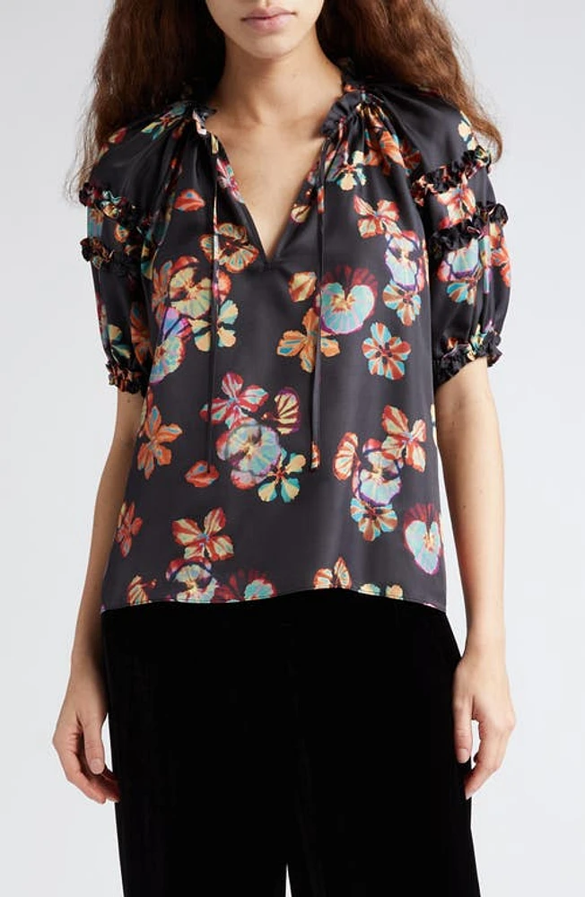 Ulla Johnson Annabelle Floral Print Puff Sleeve Silk Top in Lune at Nordstrom, Size 2