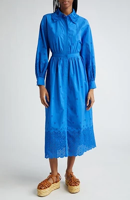 Ulla Johnson Adette Broderie Midi Shirtdress Cobalt at Nordstrom,