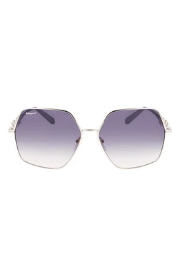 FERRAGAMO Gancini 61mm Gradient Rectangular Sunglasses in Silver/Blue at Nordstrom