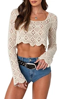 EDIKTED Tessie Long Sleeve Crochet Top Beige at Nordstrom,