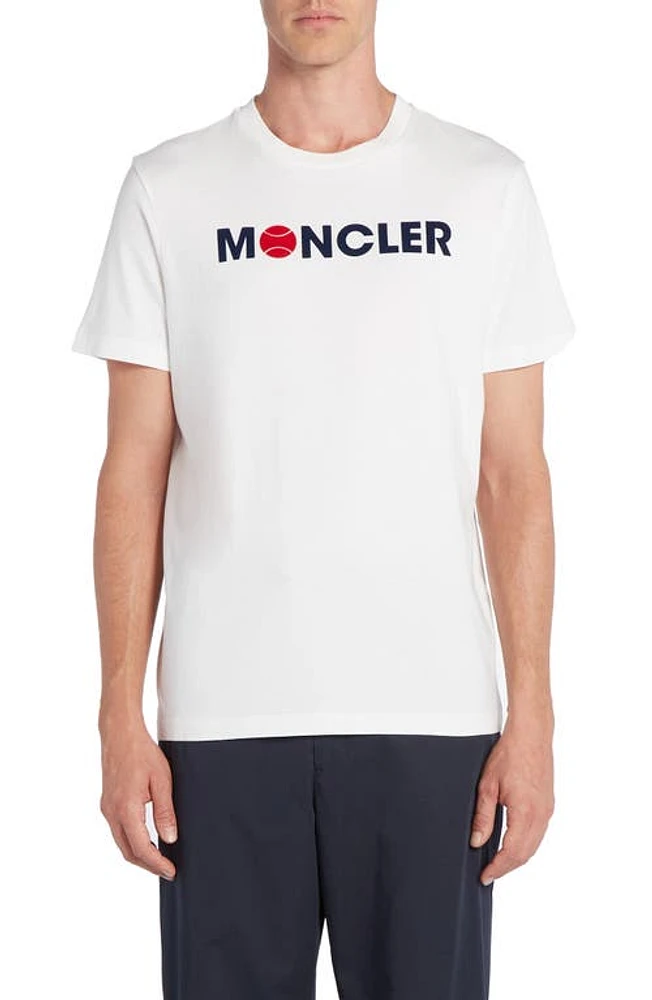 Moncler Flocked Logo Cotton T-Shirt Silk White at Nordstrom,