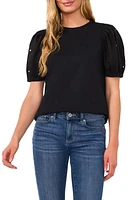 CeCe Embellished Puff Sleeve Mixed Media Top at Nordstrom,