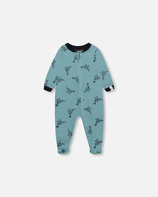 Deux Par Deux Baby Boy's Organic Cotton One Piece Pajama Teal With Mechanical Dinosaurs Print in Teal With Dinosaurs at Nordstrom, Size 9M