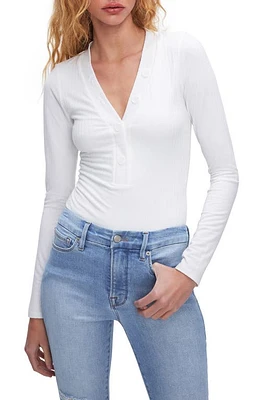 Good American Rib Long Sleeve Henley Bodysuit Ivory001 at Nordstrom,