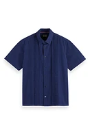 Scotch & Soda Pintuck Detail Short Sleeve Button-Up Shirt at Nordstrom,