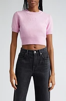 Alexander Wang Embossed Logo Short Sleeve Crop Cotton & Wool Sweater at Nordstrom,