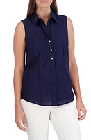 Foxcroft Taylor Sleeveless Linen Blend Button-Up Shirt at Nordstrom,