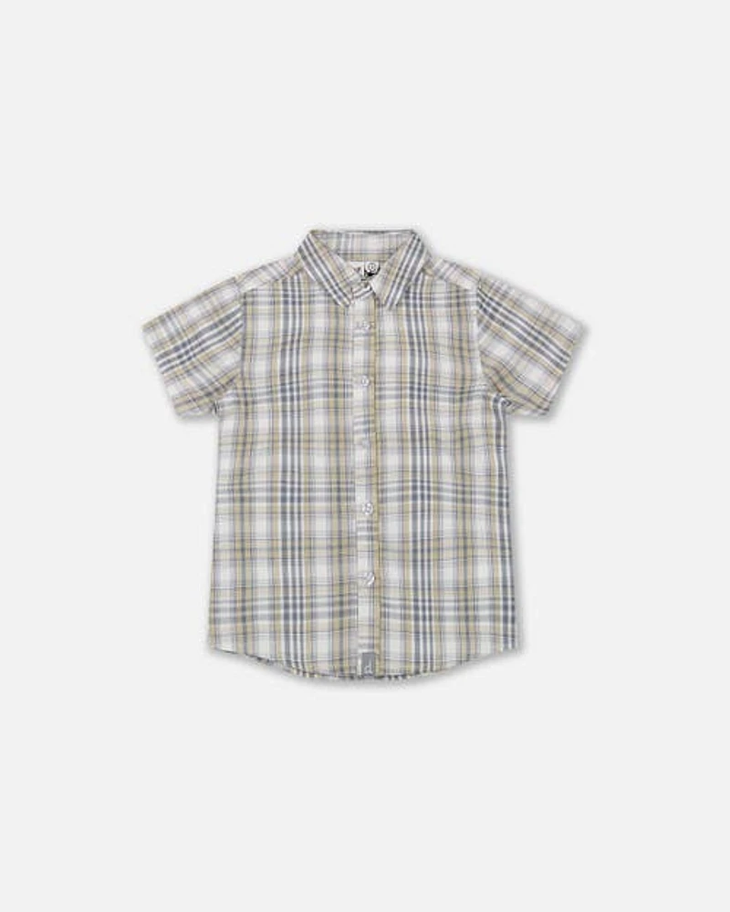 Deux Par Deux Baby Boy's Plaid Short Sleeve Shirt Blue Green in Blue Green Plaid at Nordstrom