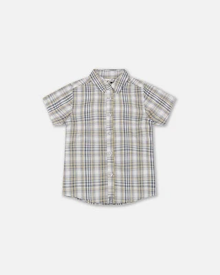 Deux Par Deux Baby Boy's Plaid Short Sleeve Shirt Blue Green in Blue Green Plaid at Nordstrom