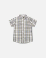 Deux Par Deux Baby Boy's Plaid Short Sleeve Shirt Blue Green in Blue Green Plaid at Nordstrom