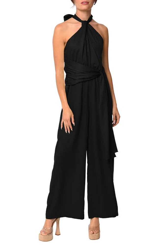 CIEBON Luana Halter Neck Jumpsuit Black at Nordstrom,