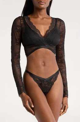 Hunkemöller Molly Lace Long Sleeve Crop Top Caviar at Nordstrom,