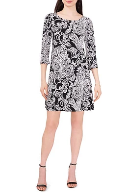 Chaus Paisley Bell Sleeve Shift Dress Black/White at Nordstrom,