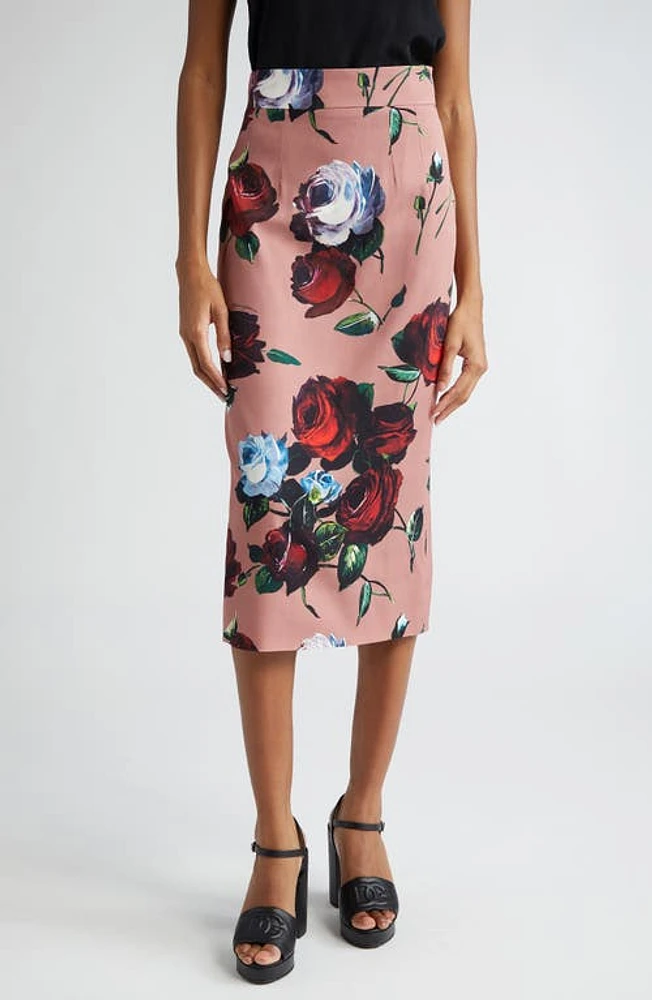 Dolce & Gabbana Rose Print Charmeuse Pencil Skirt Vintage at Nordstrom, Us